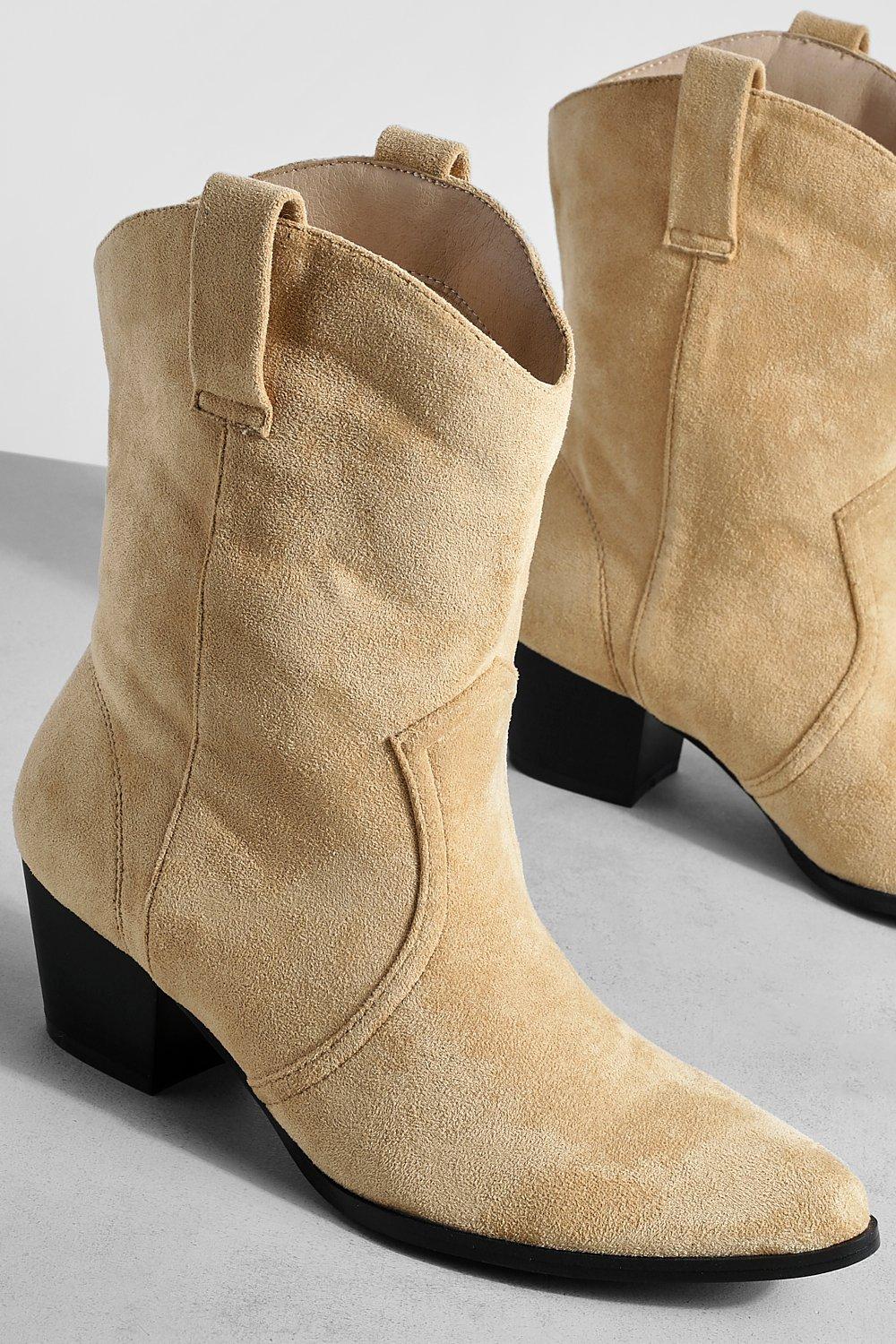 Beige western outlet ankle boots