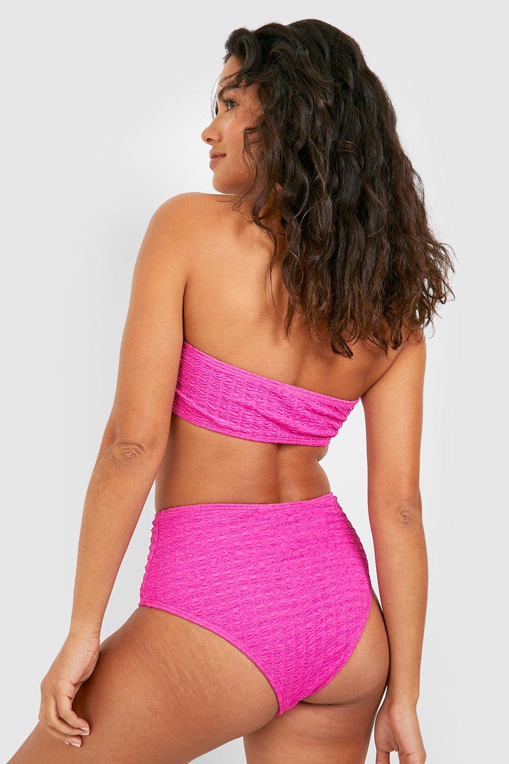 Fuchsia Textured Bandeau Bikini Top