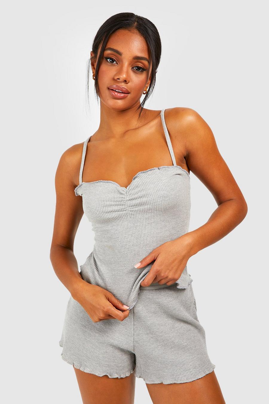 Grey Mix & Match Waffle Ruched Tank Top image number 1