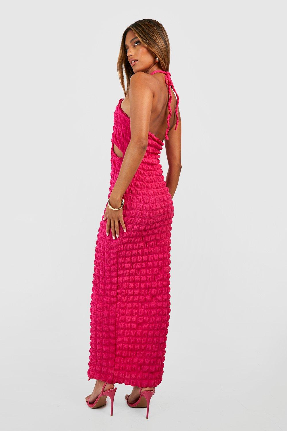 Bubble Textured Halter Maxi Dress