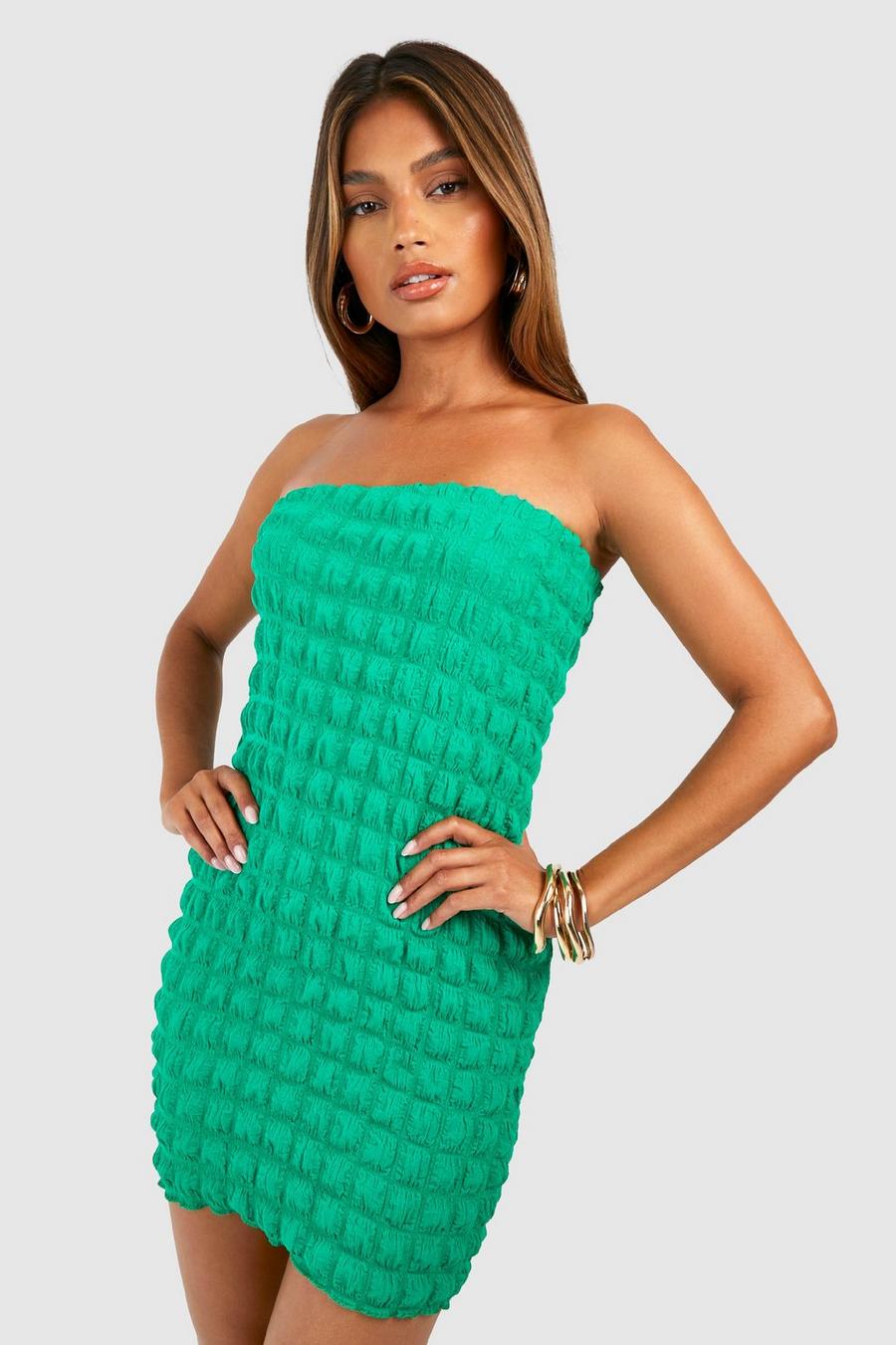 Bright green Bubble Textured Bandeau Dress image number 1