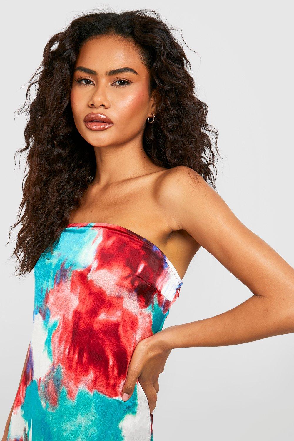 Buy Boohoo Marble Mesh Bandeau Maxi Dress In Blue