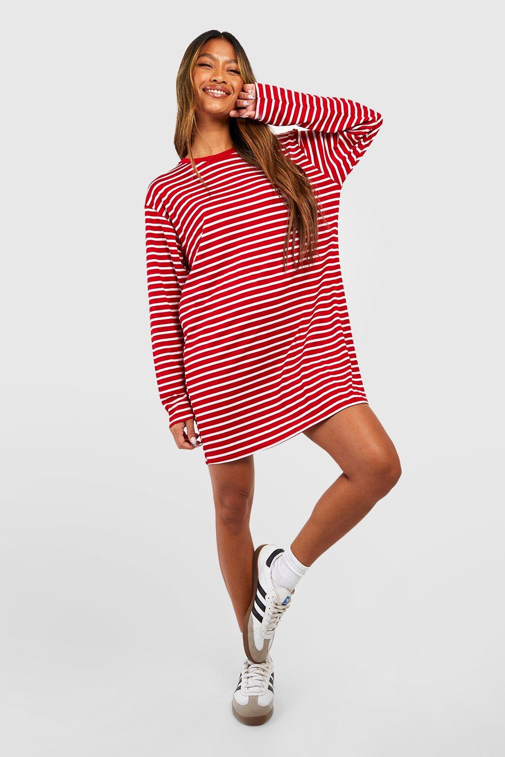 Red t shirt store dress long sleeve