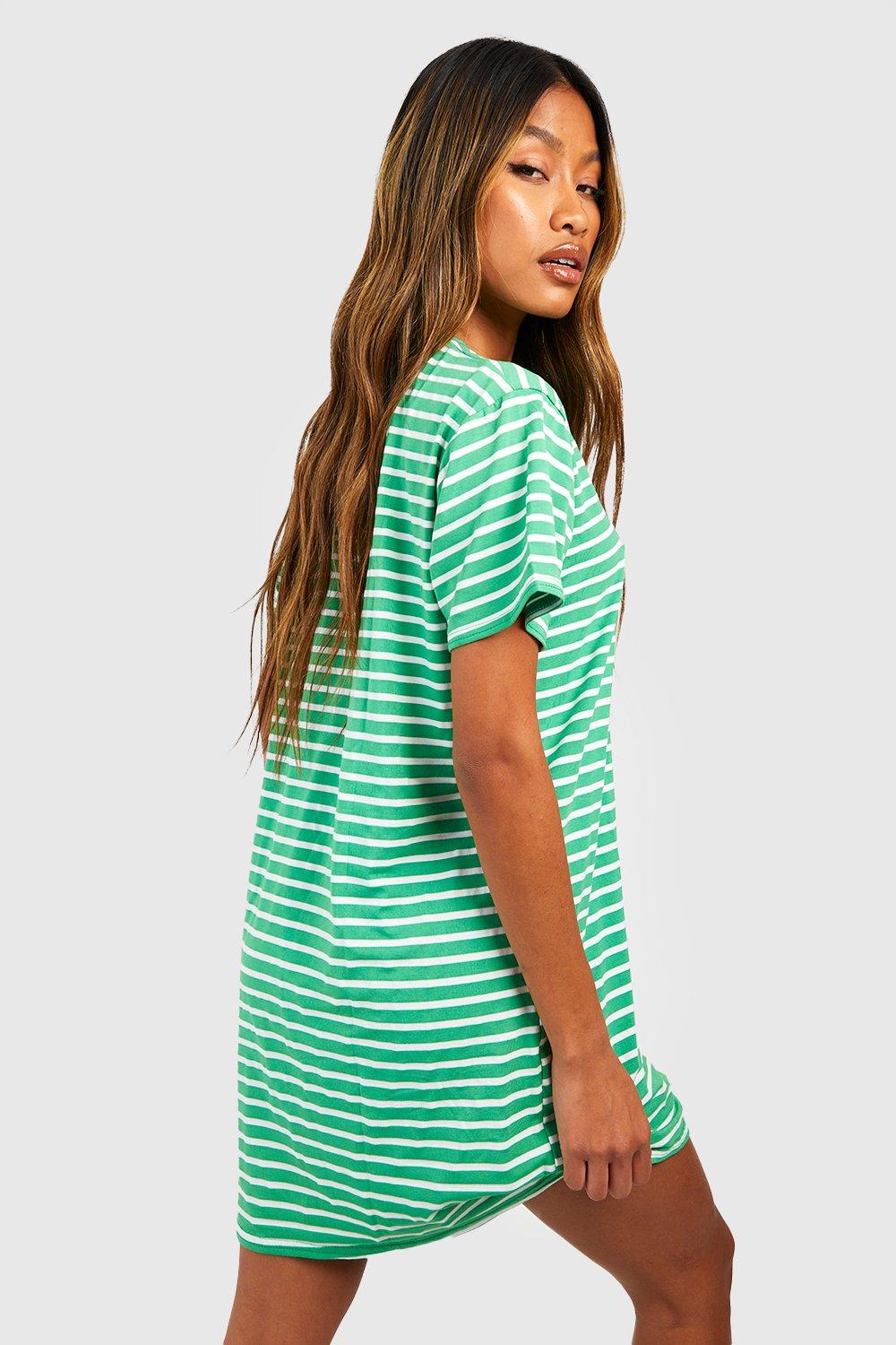 Oversized Stripe V Neck T shirt Dress