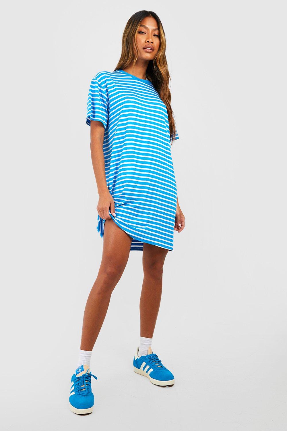 boohoo Oversized Stripe T-Shirt Dress - Purple - Size 6