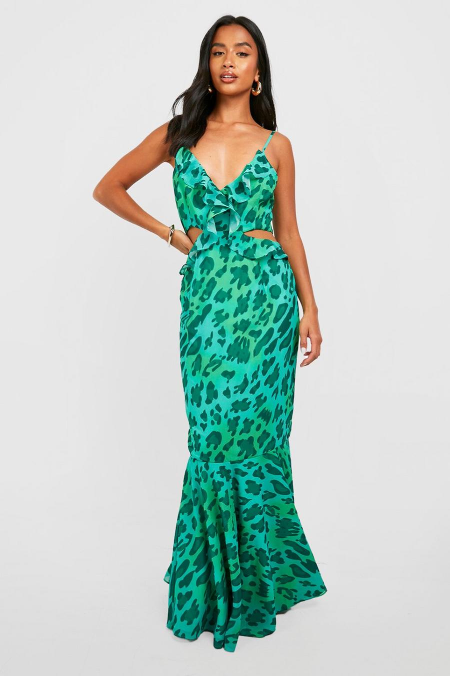 Petite Leopard Ruffle Cut Out Maxi Dress image number 1