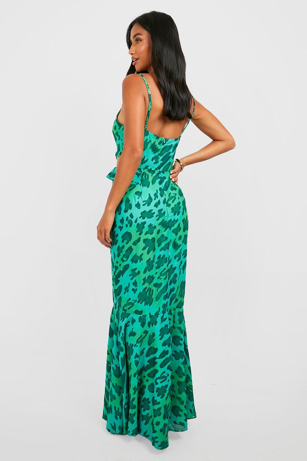 Green leopard print slip hot sale dress