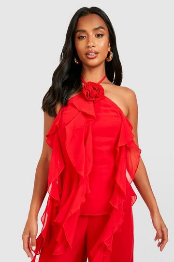 Petite Rose Corsage Ruffle Camisole red