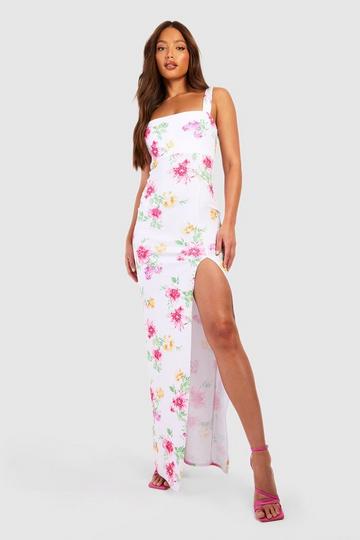 Tall Floral Square Neck Split Side Maxi Dress blush