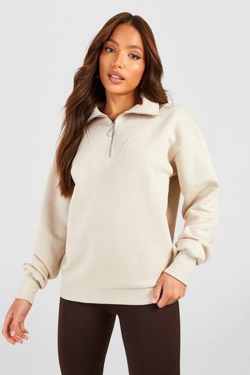 Tall O Ring Detail Half Zip Sweatshirt beige