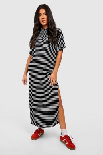 Black Maternity Stripe T-shirt Midaxi Dress