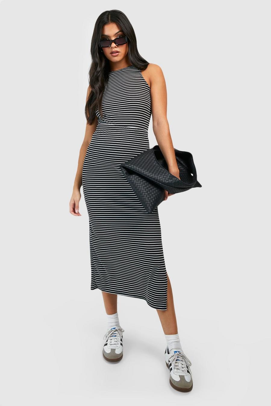 Black Maternity Stripe Maxi Split Skirt image number 1