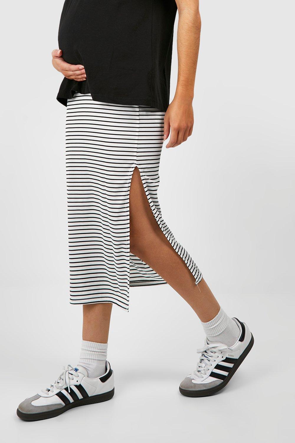 Black and white striped maternity outlet skirt