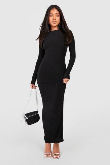 Petite Slinky Scoop Neck Long Sleeve Maxi Dress black