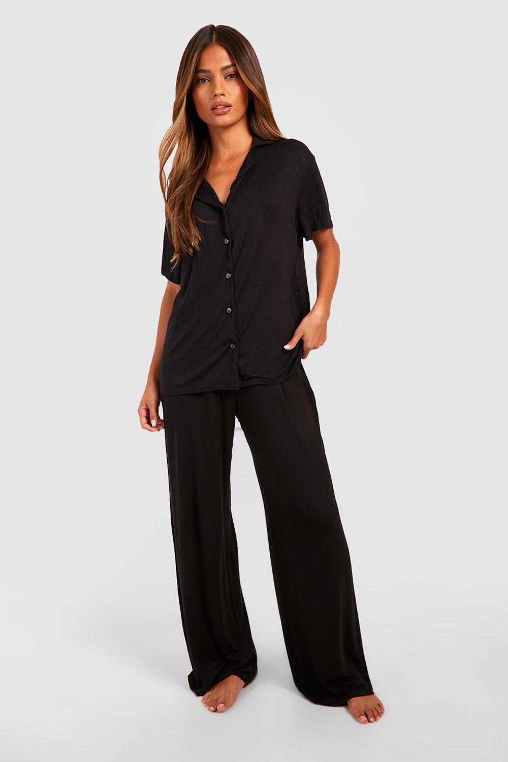 Black Jersey Button Down Nightshirt