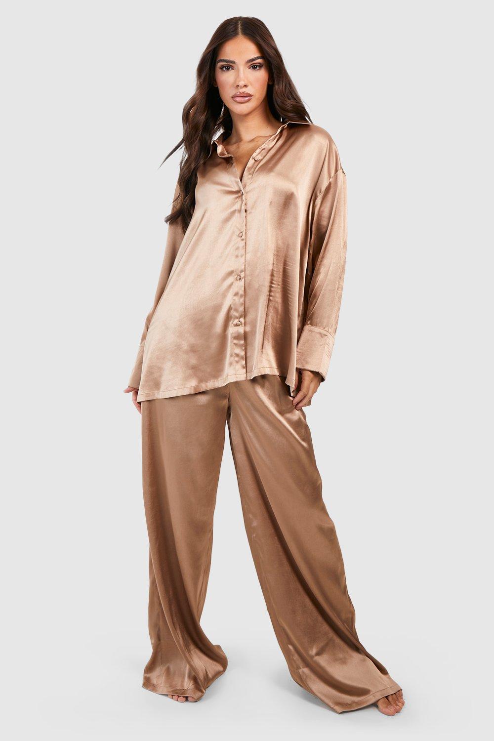 Oversized Satin Pajama Shirt & Pants Set