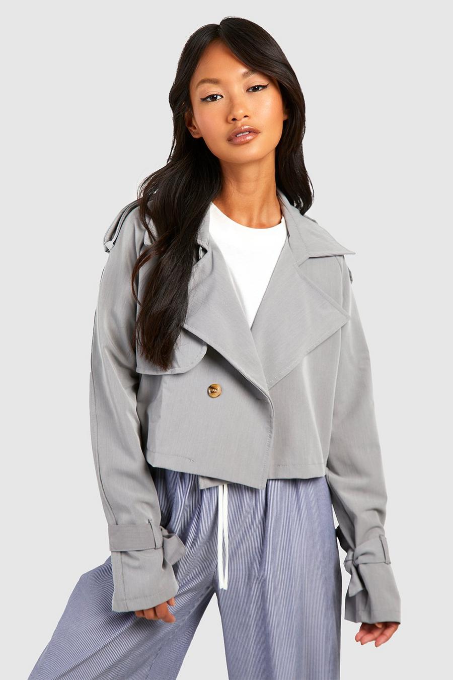 Grey gris Short Cuff Detail Trench Coat 