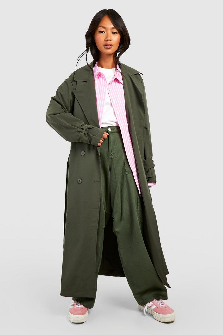 Khaki Belted Cuff Detail Trench Coat image number 1