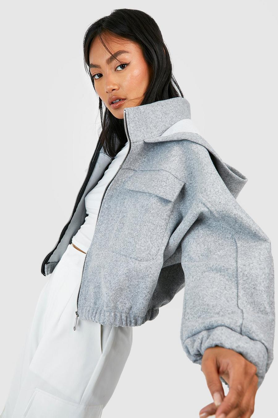 Chaqueta efecto lana con capucha, Grey marl image number 1