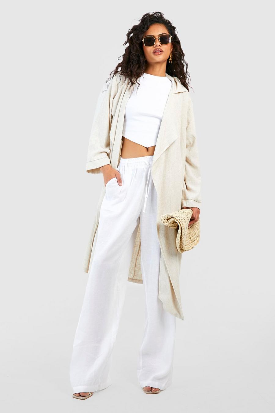 Stone beis Linen Look Slouchy Trench Coat