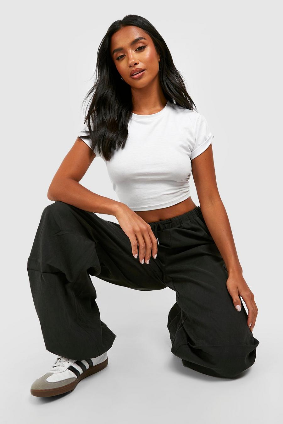 Black Petite Relaxed Soft Touch Woven Cargo Jogger image number 1