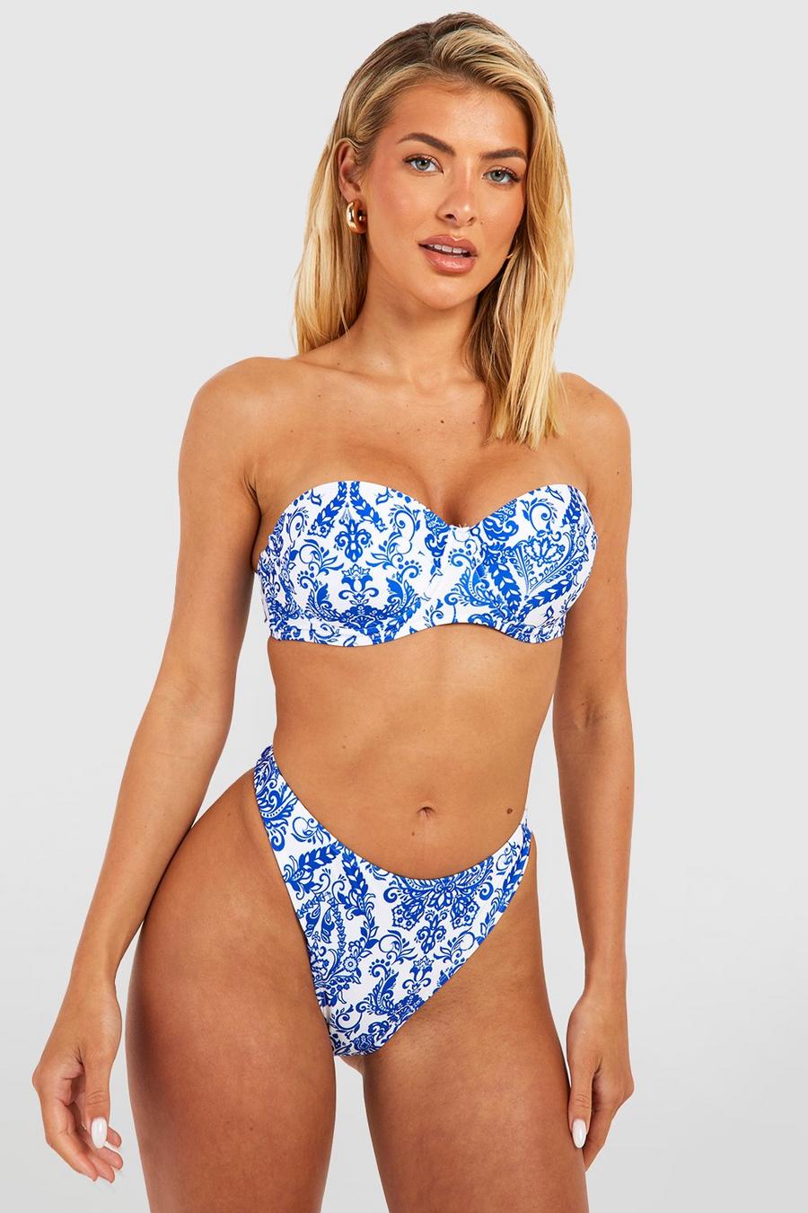 Slip bikini stile Hipster con motivi stile porcellana, Blue image number 1