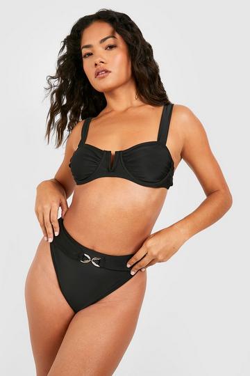 Black Ruched Cup Underwired Bikini Top