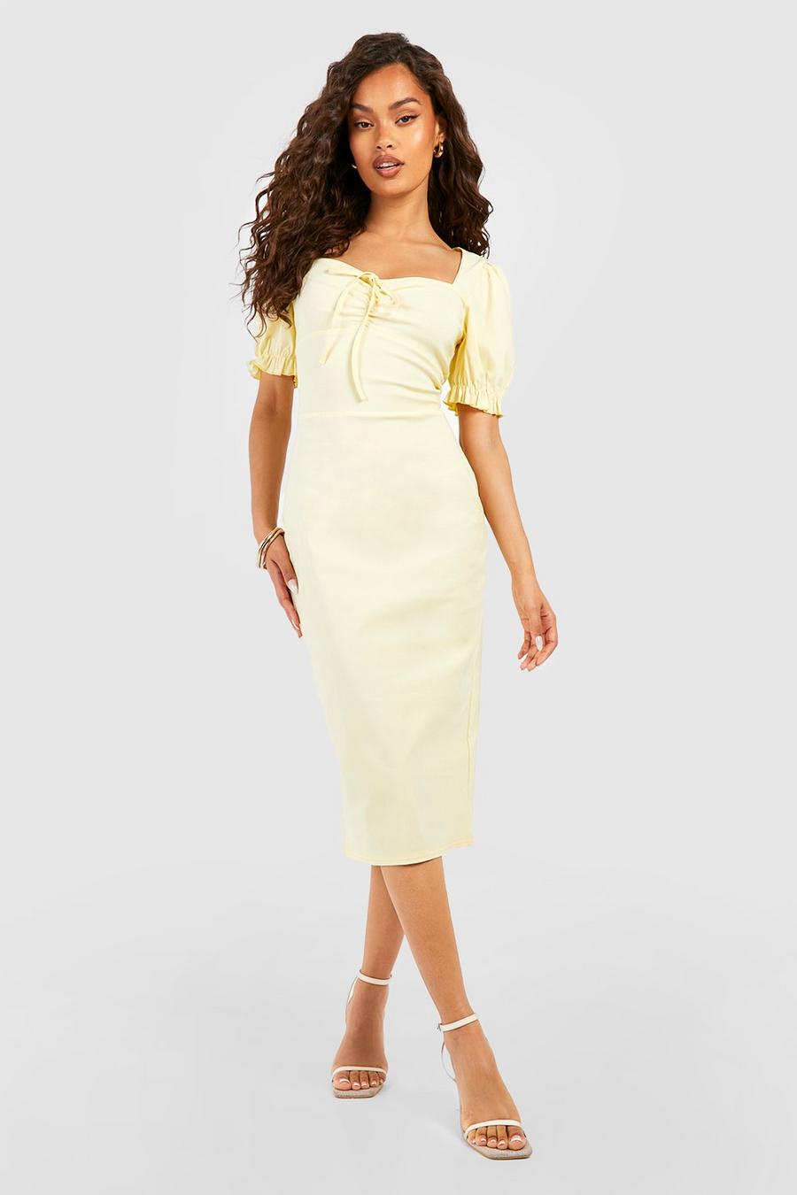 Lemon Bengaline Tie Front Midi Dress