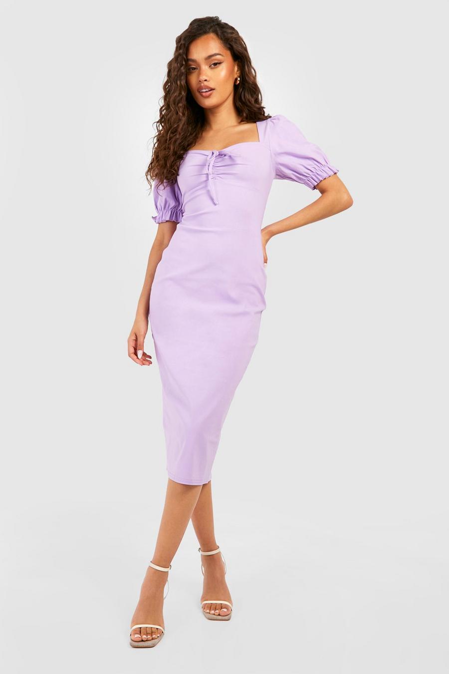 Lilac Bengaline Tie Front Midi Dress