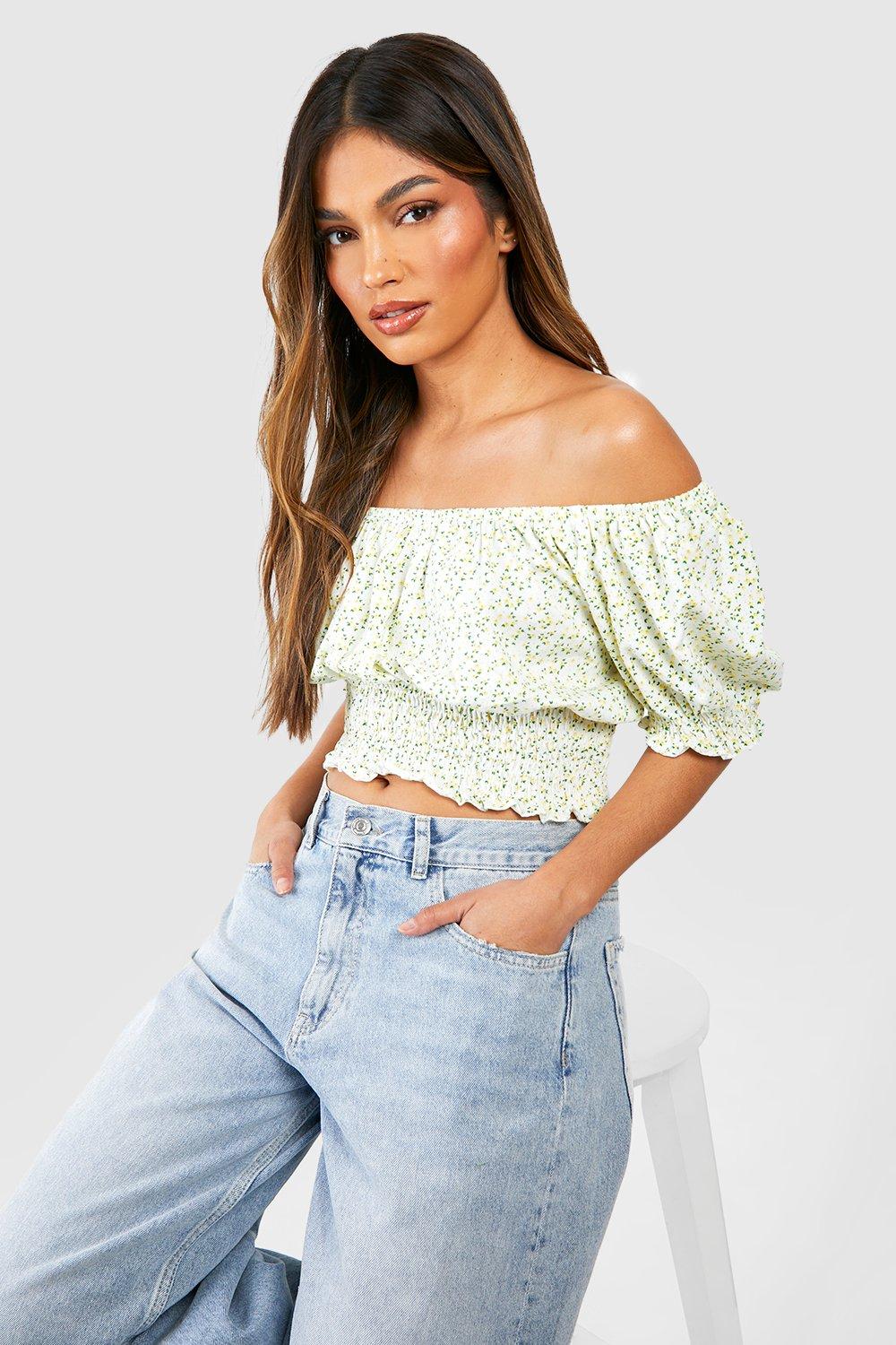 Floral bardot best sale crop top