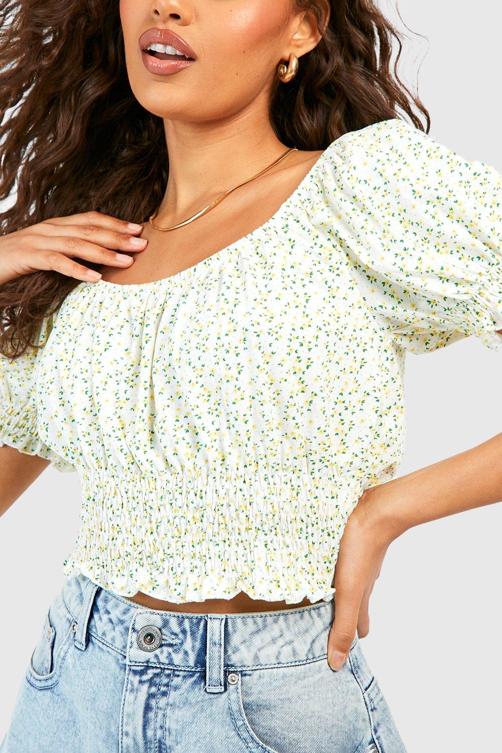 Floral bardot crop top hot sale