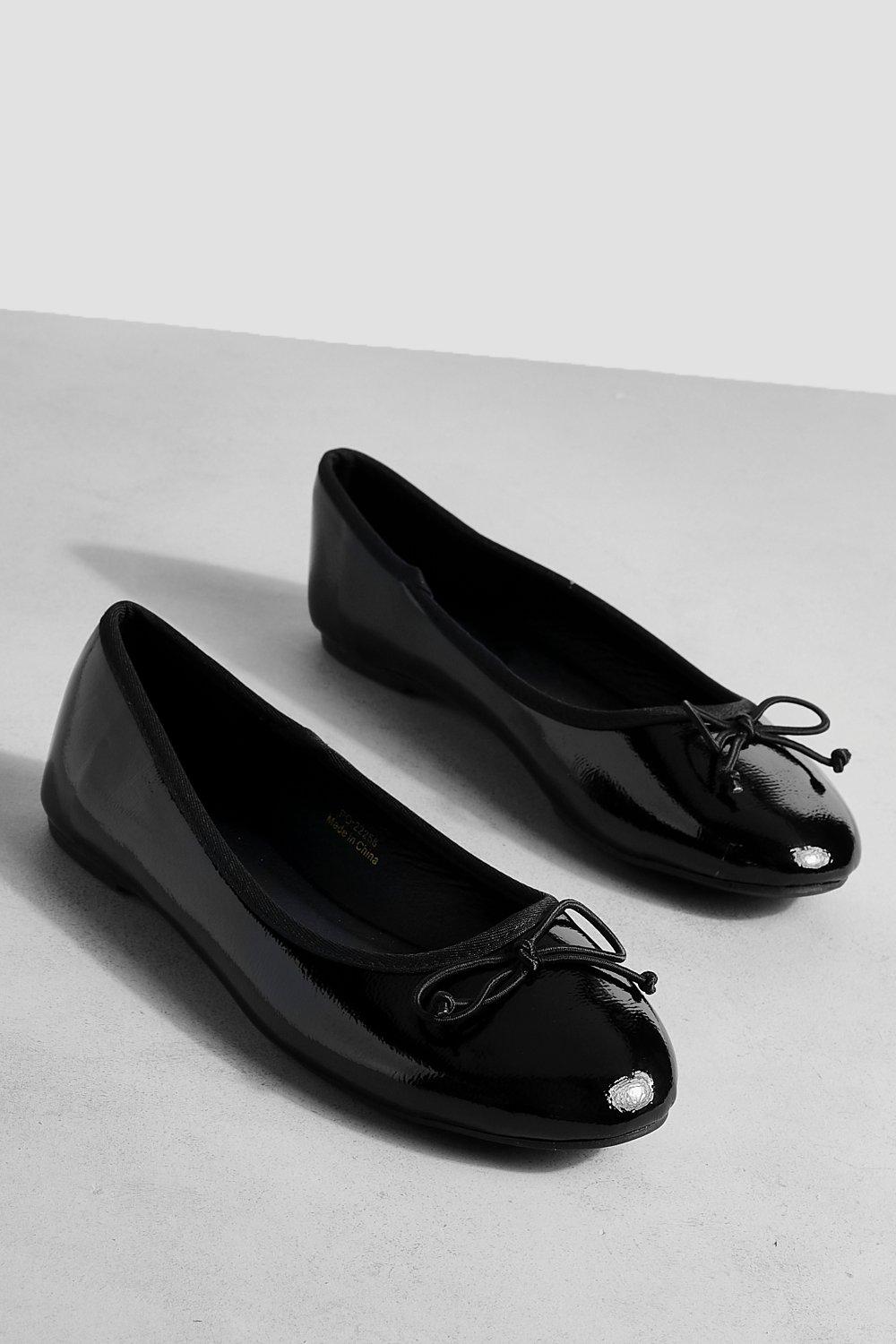 Wide Width Patent Basic Bow Detail Ballet Flats