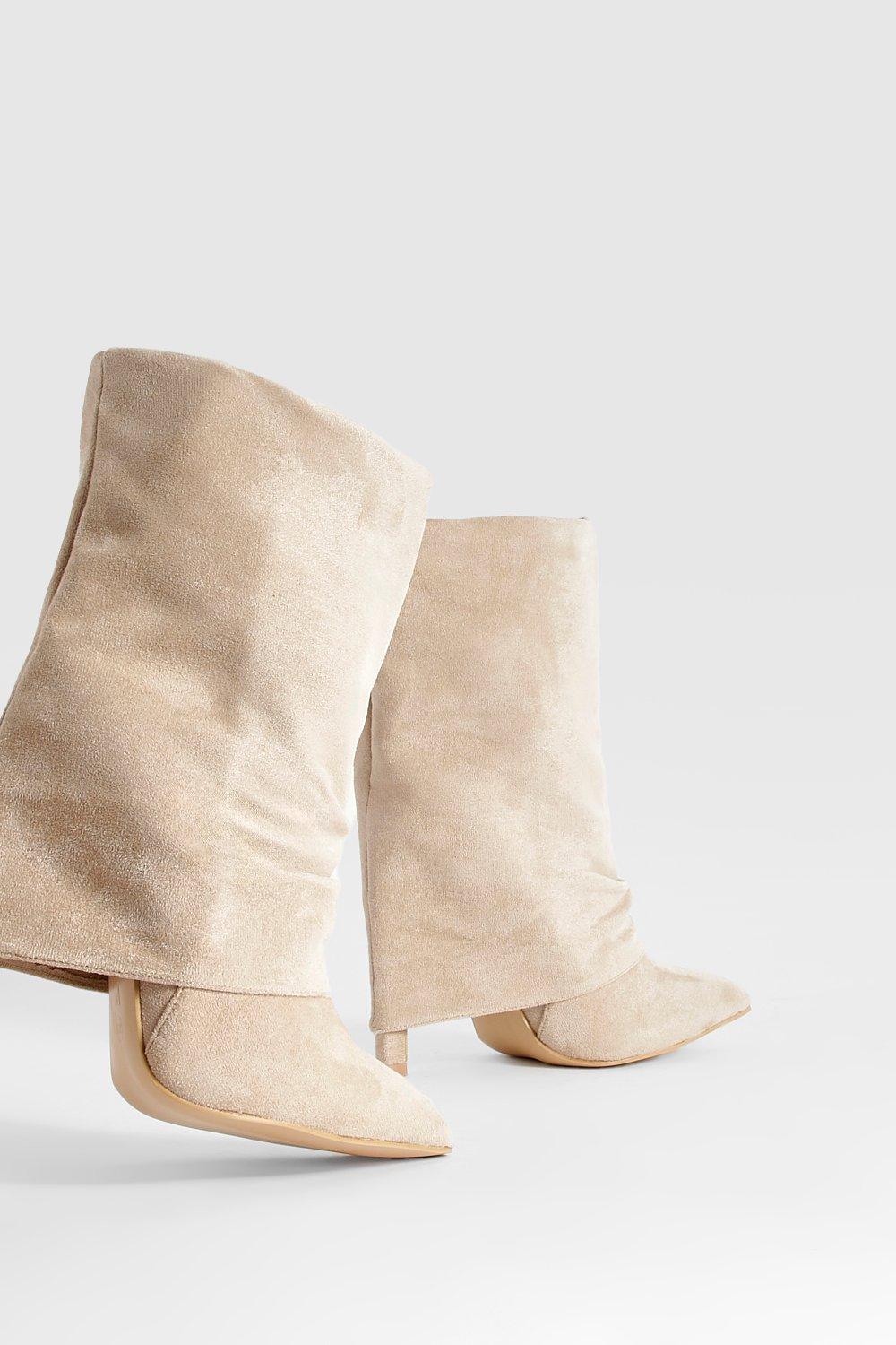 Beige wide outlet calf boots