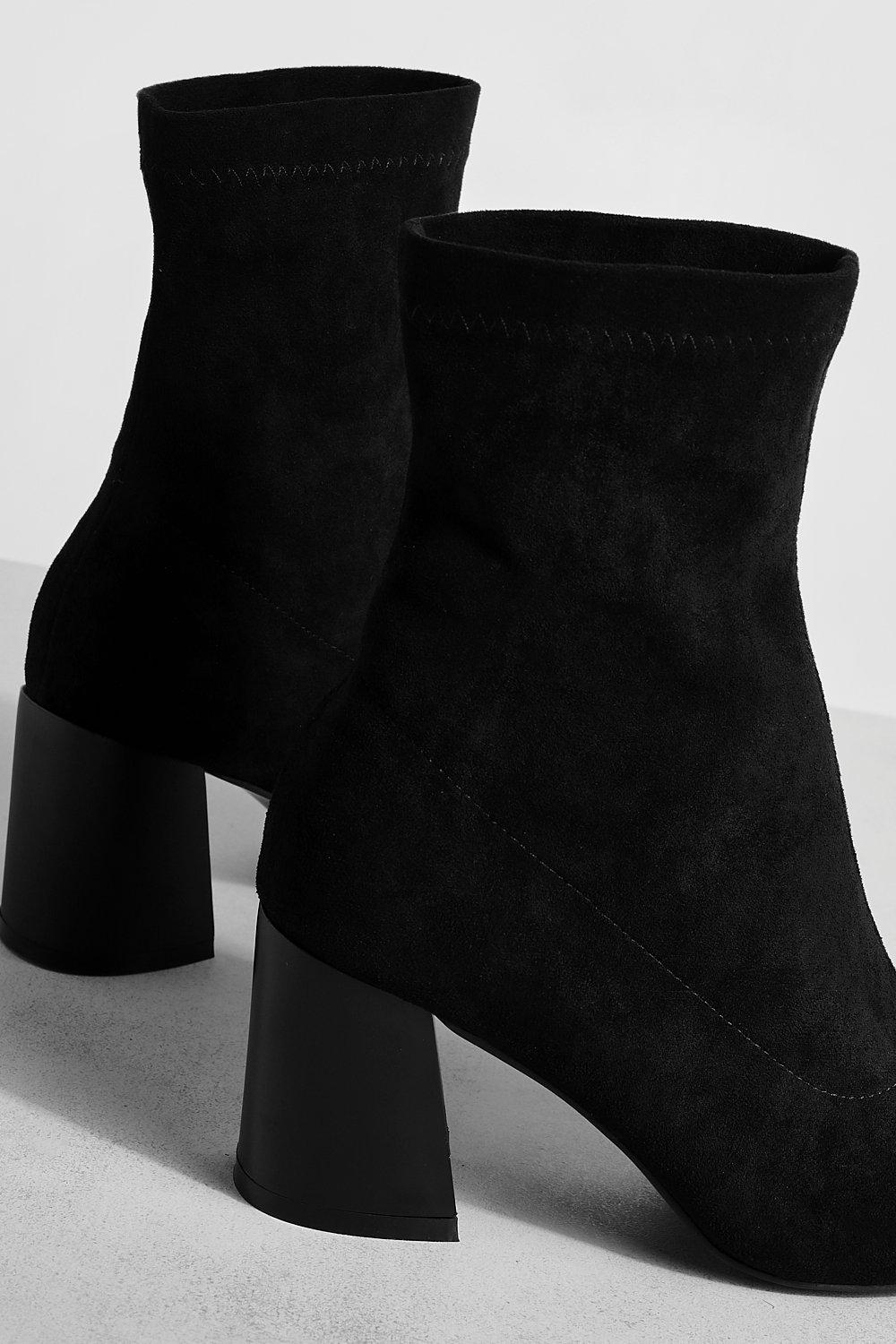 Wide Width Flare Heel Sock Boots boohoo