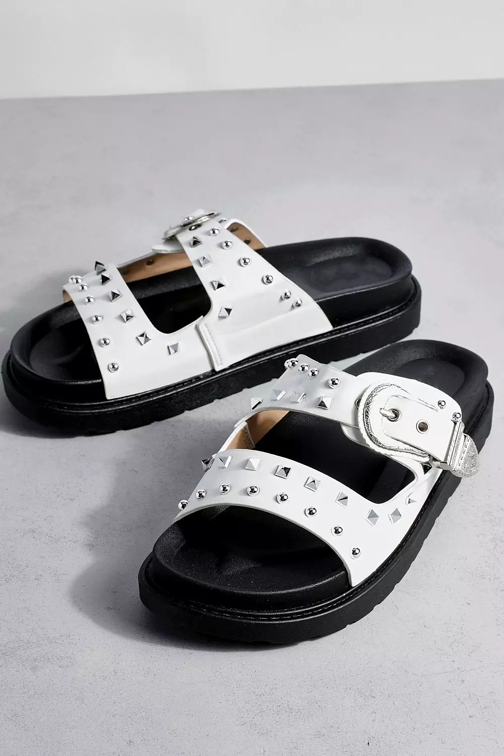 White studded sliders hot sale