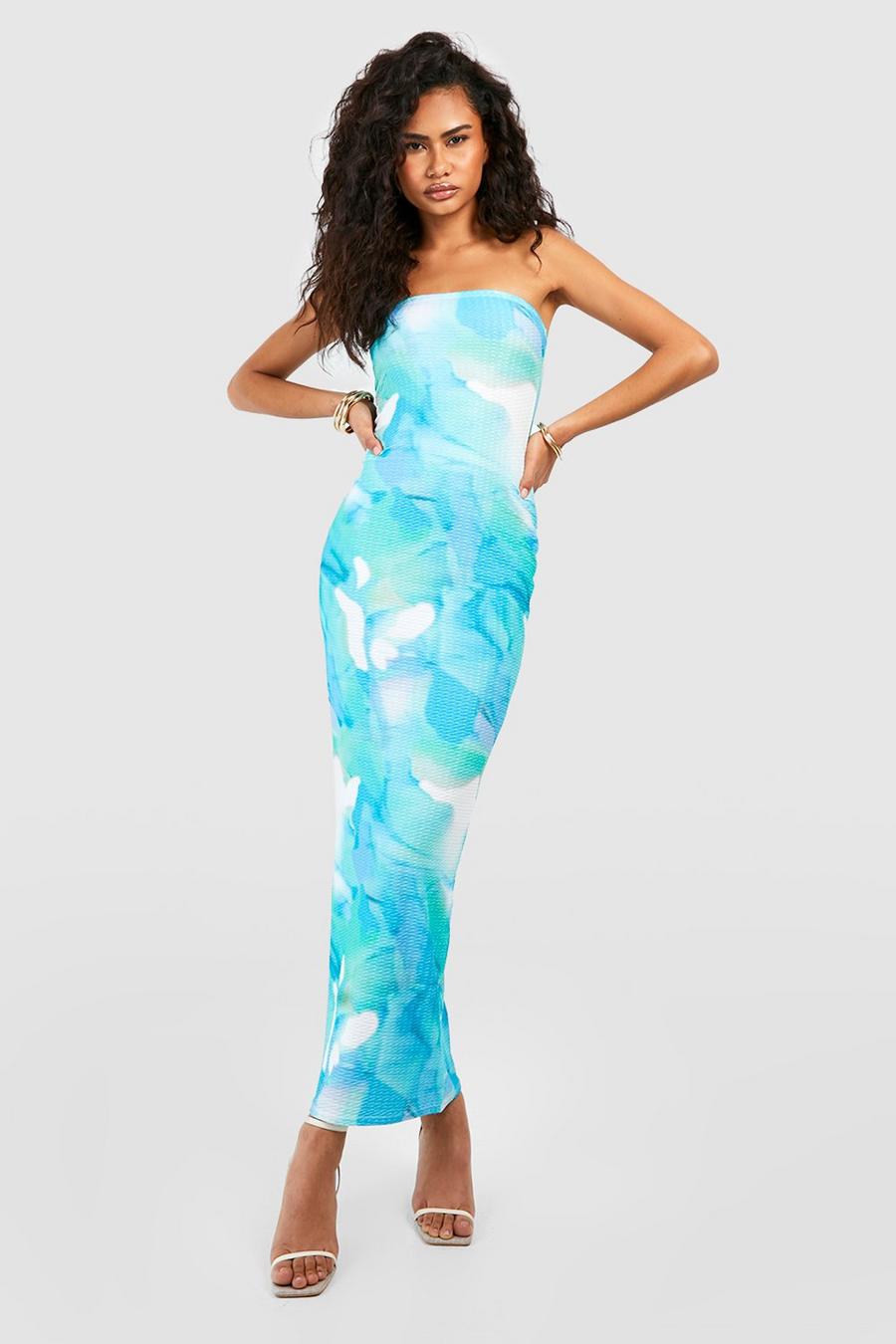 Blue Abstracte Strapless Maxi Jurk image number 1