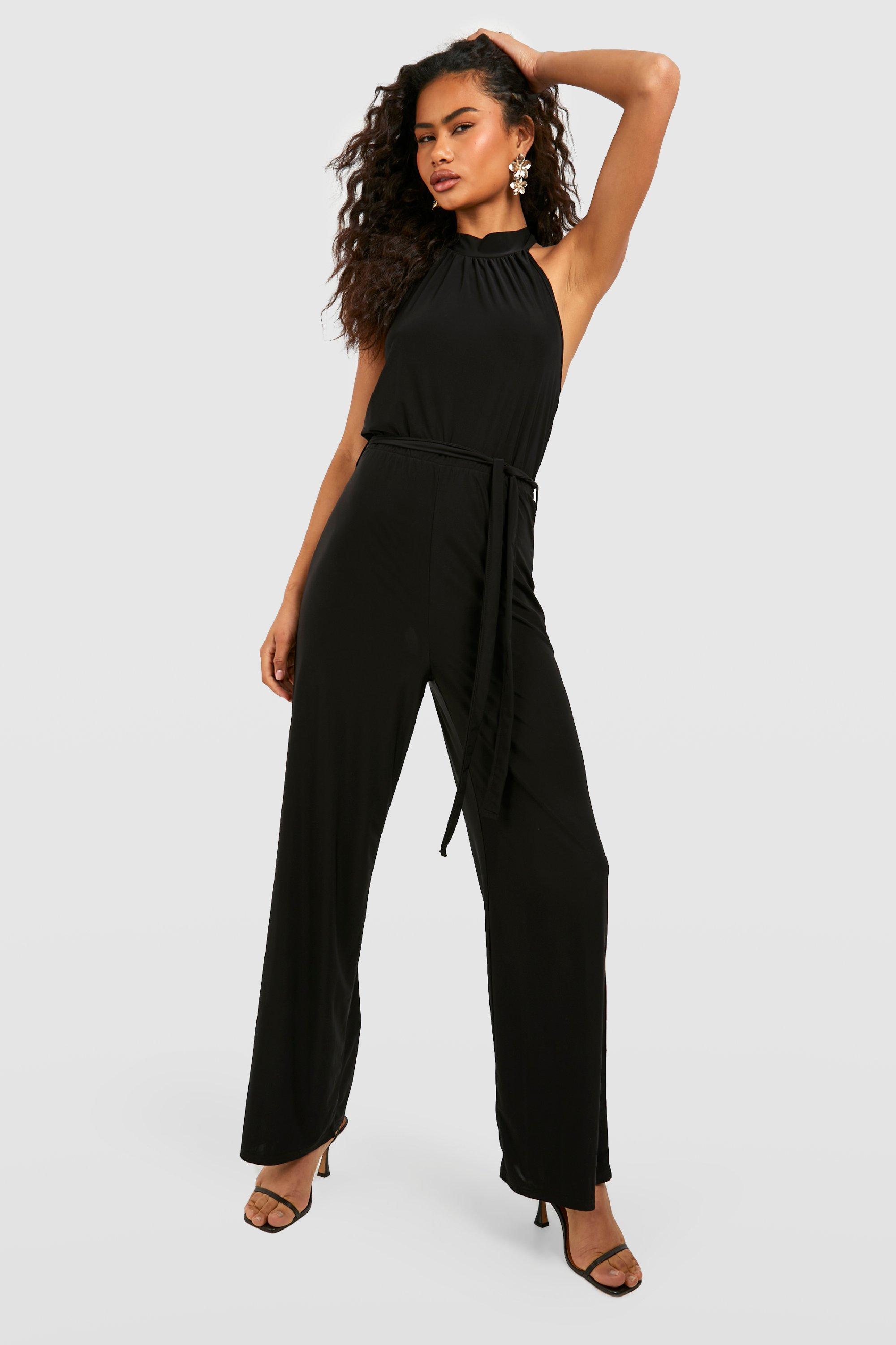 Tailored High Neck Shaped Waist Wide Leg Jumpsuit