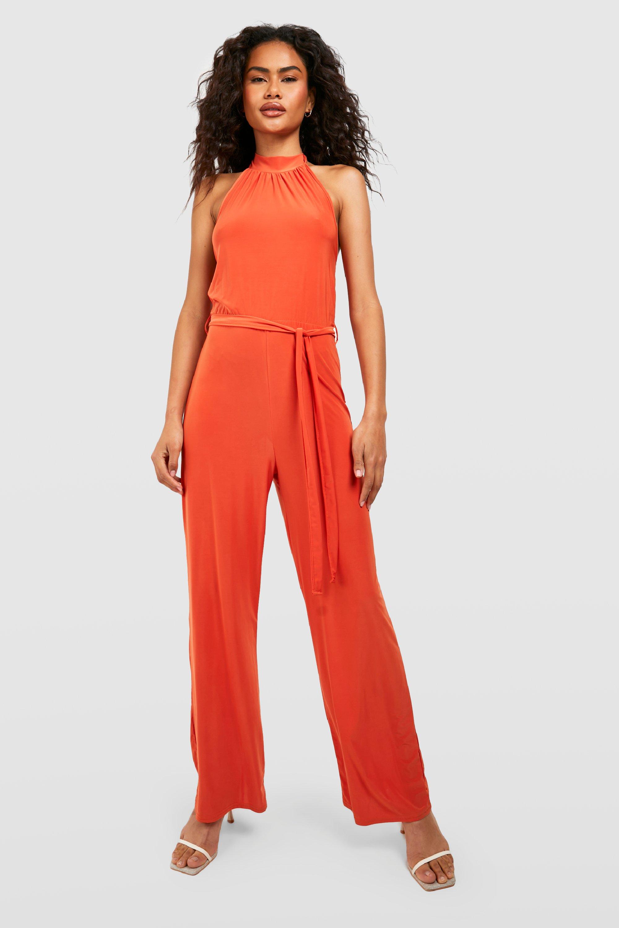 Halterneck Slinky Wide Leg Jumpsuit boohoo