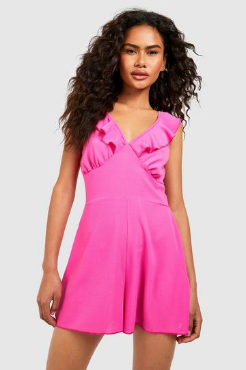 Playsuit Met V-Hals En Ruches hot pink