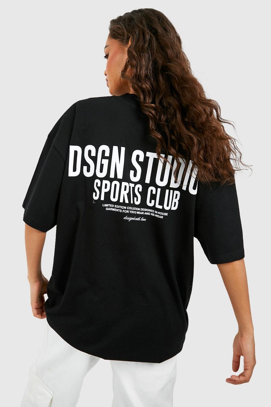 Camiseta oversize con eslogan deportivo Dsgn Studio, Black image number 1