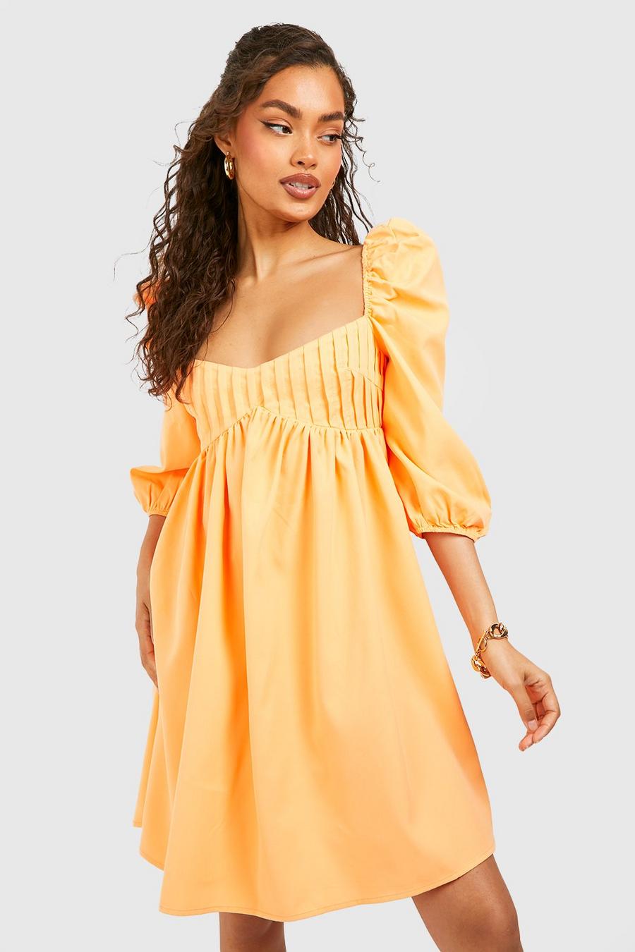 Pale orange Puff Sleeve Sweetheart Neck Mini Smock Dress