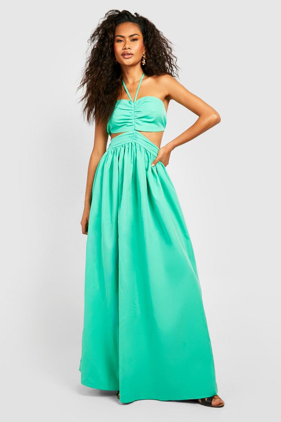 Mint Strappy Halter Cut Out Maxi Dress image number 1