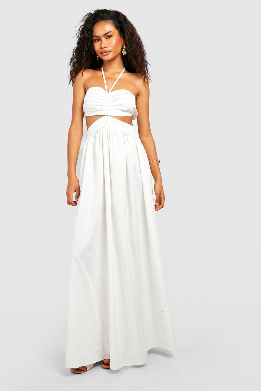 White Strappy Halter Cut Out Maxi Dress