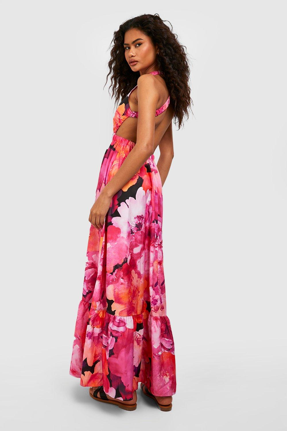 Abstract Floral Cross Back Maxi Dress boohoo