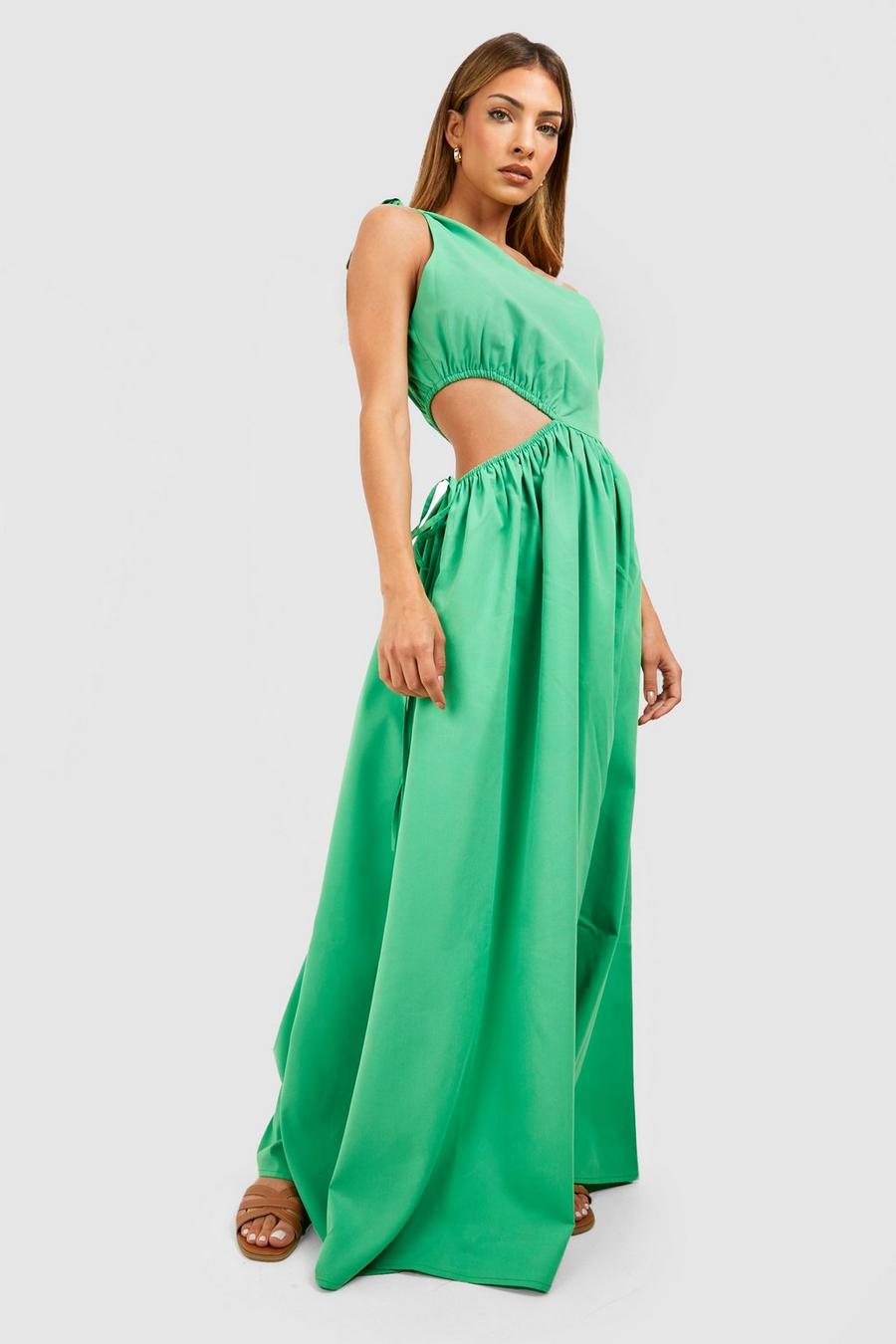 Vestido maxi con abertura y un hombro descubierto, Bright green