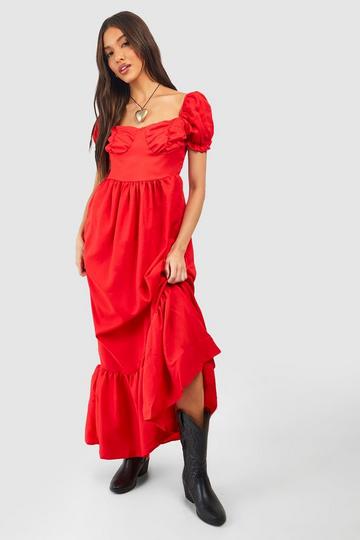 Woven Tiered Sweetheart Maxi Dress red