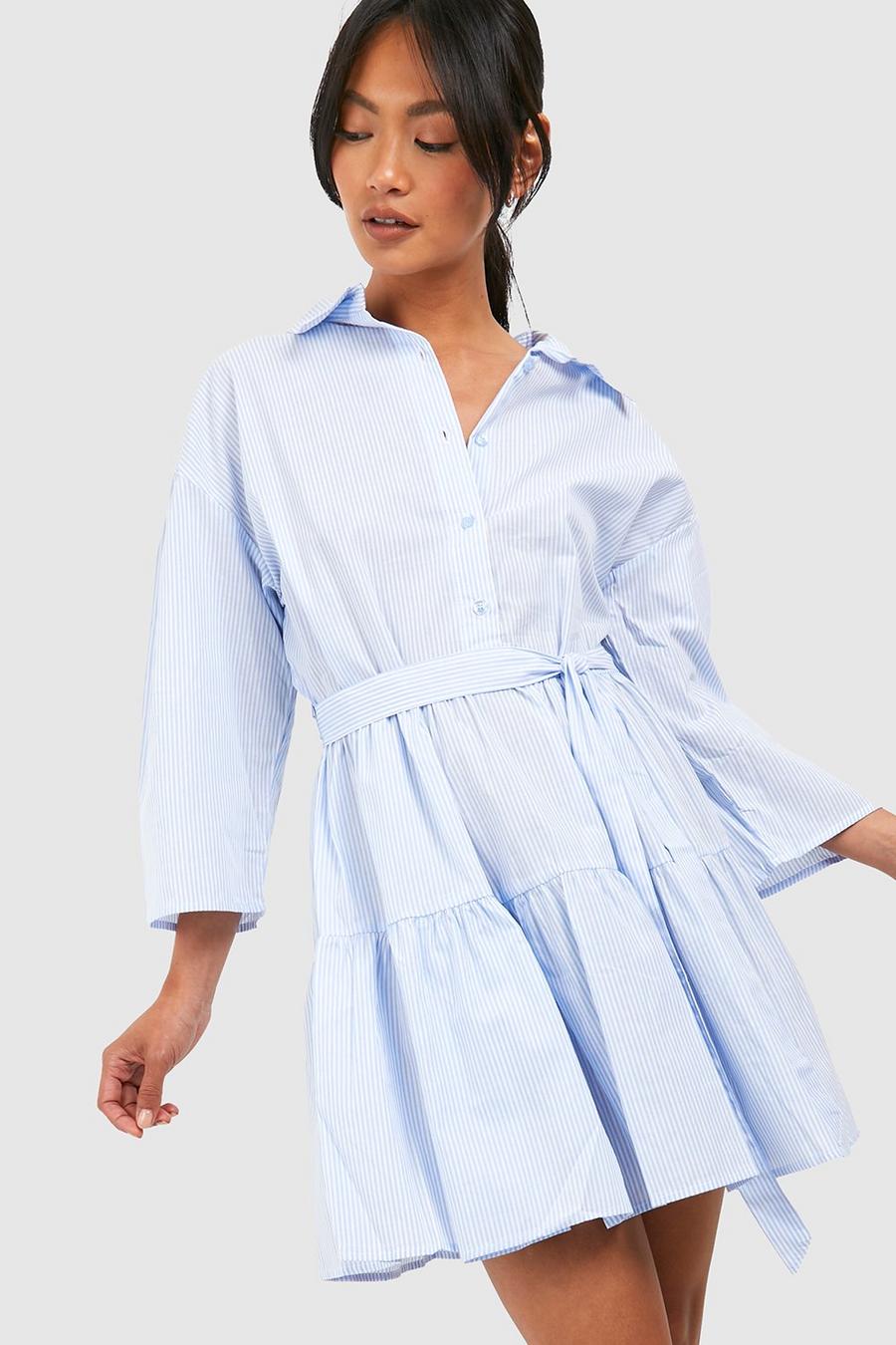 Blue Stripe Midi Shirt Dress
