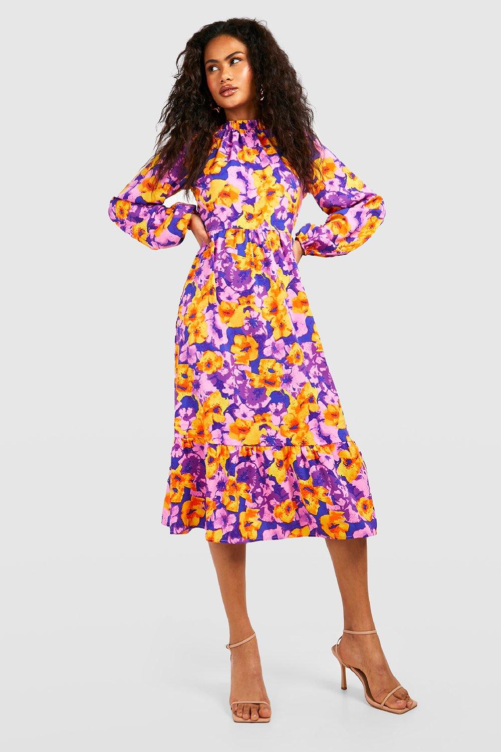 Floral Blouson Midi Smock Dress boohoo NZ