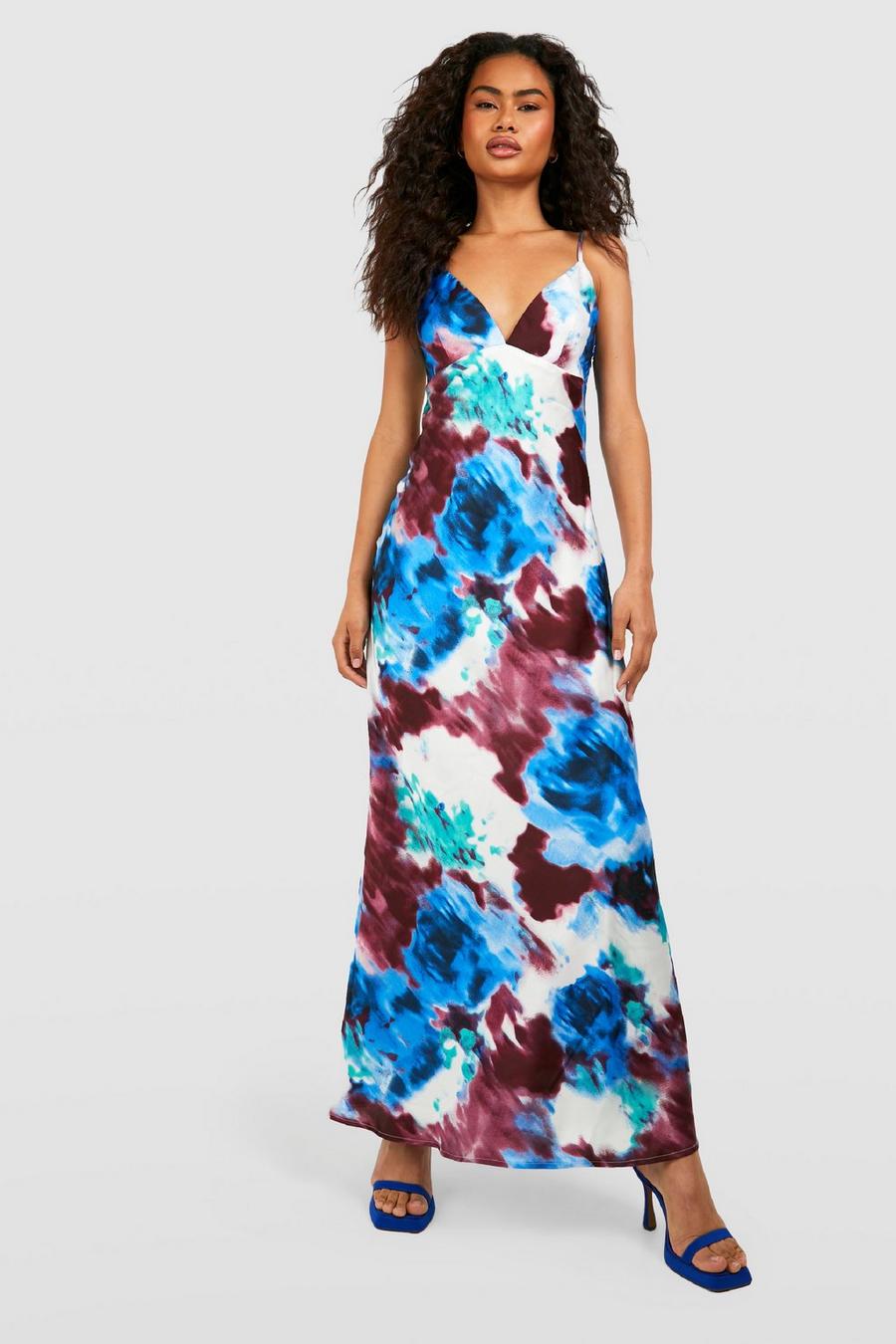 Women's Satin Abstract Maxi Slip Dress | Boohoo UK