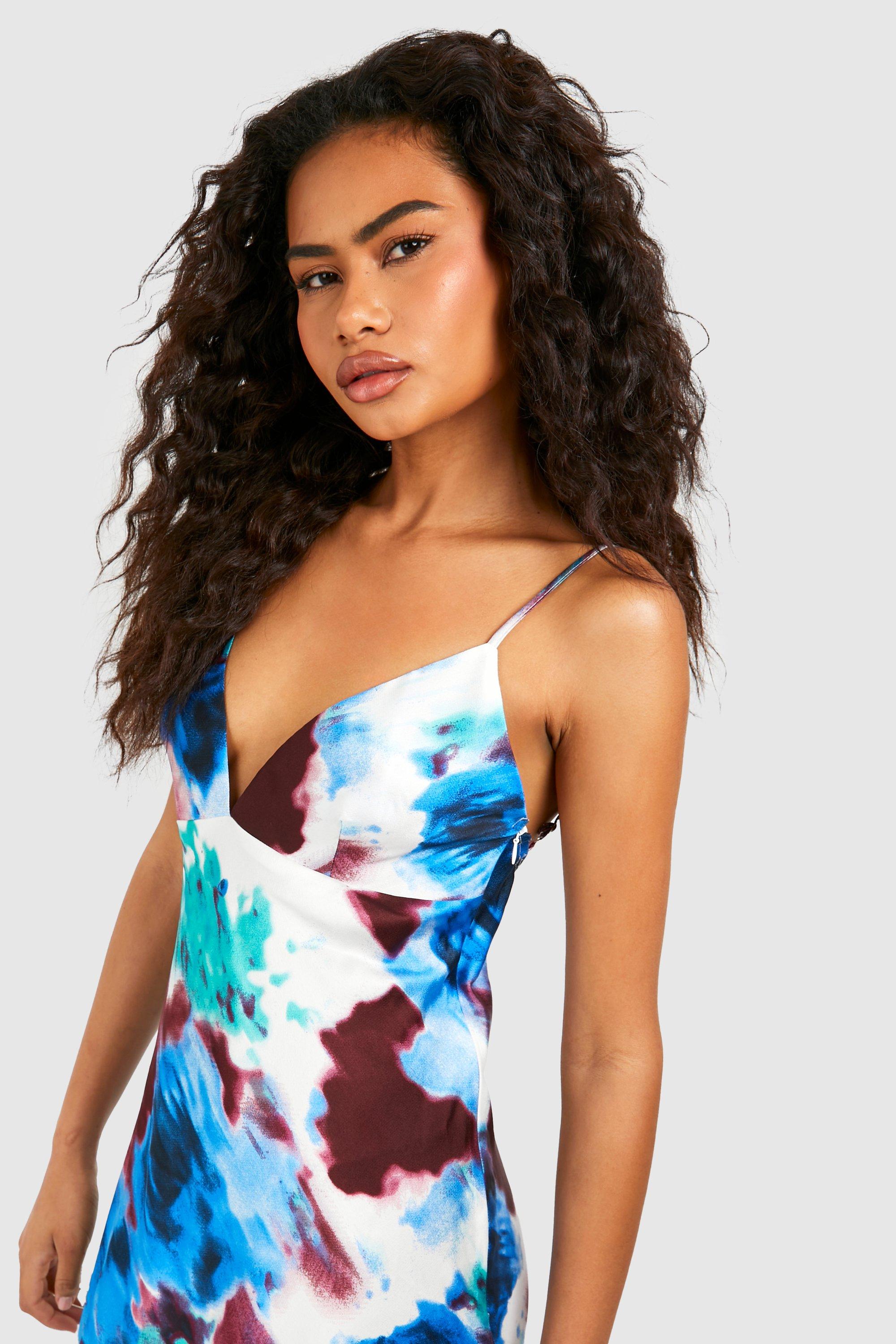 Abstract Satin Detail Slip Dress